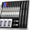 Nicpro Black Metal Mechanical Pencil Set with Drafting Lead 3 2mm Graphite Lead Refills Color Sharpener Eraser for Artists and Sketching 2.0 Case,