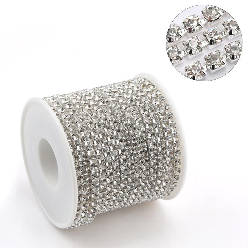 SS6 - SS16 Glitter Sew - On Rhinestone Cup Chain Crystal Cup Chain Rhinestone Trimming for Decoration