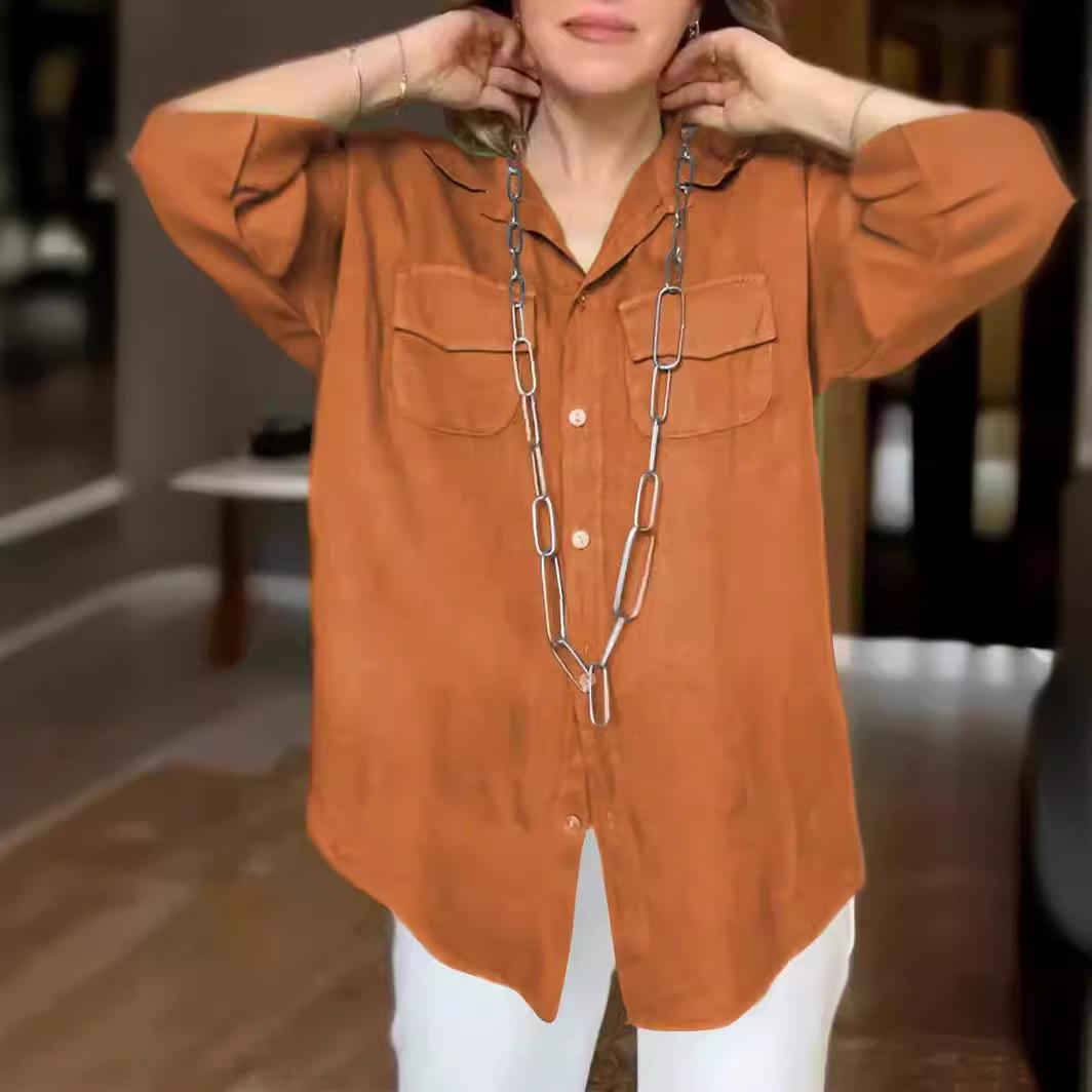 

Женская однотонная рубашка с длинным рукавом и карманом, весна/лето 2024 XL хаки