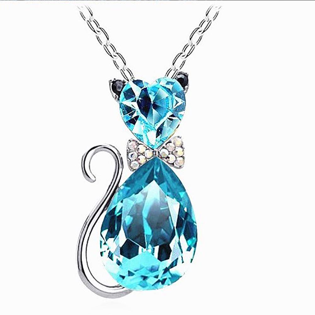 Luxury Wedding Bridal Women Cat Rhinestone Charm Pendant Necklace Party