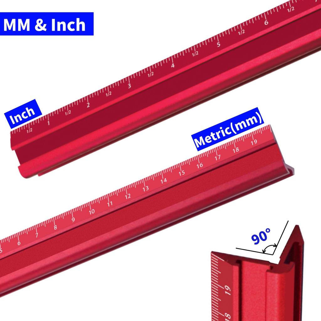 Precision Metric & Imperial Marking V-Ruler,Carpentry Paint Line Ruler - Woodworking Parallel/Vertical Line Scribe Marking Gauge