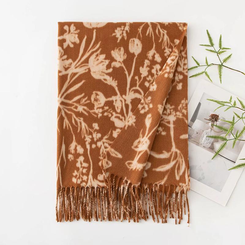 WTEMPO Retro Autumn Winter Printed Thick Warm Tassel Scarves Christmas Casual Versatile Cold-prood Windproof Outdoor Shopping/Commuting Scarf Shawls