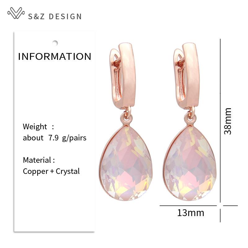 Modische Wassertropfen Kristall Hängeohrringe für Damen Hochzeit Stilvoll Roségoldfarben Ohrhänger Schmuck Geschenk
