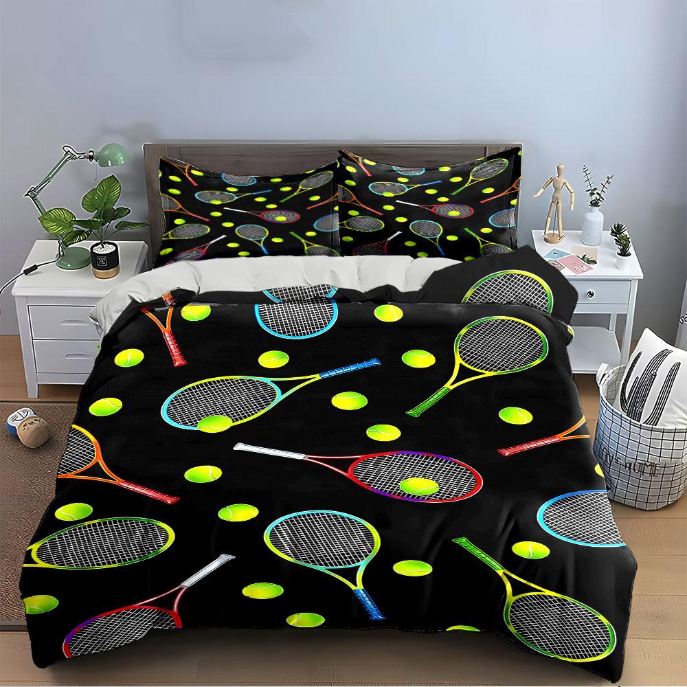 Set Copripiumino con Fantasia di Racchette da Tennis e Palline (1*Copripiumino 2*Federe, senza piumino)