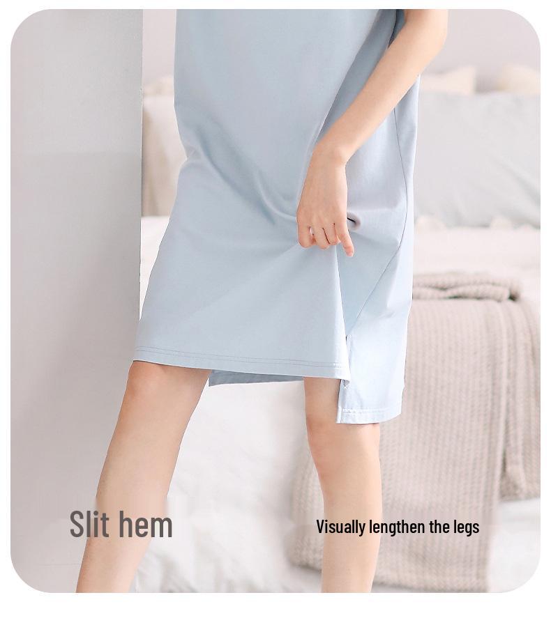 Women's Cool Summer Nightgown with Chest Pad - Short Sleeve, Plus Size, Loose Fit Pajamas