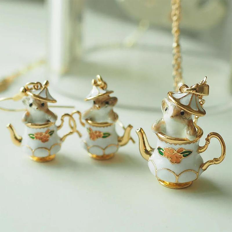 Funny Enamel Cartoon Chipmunk French Teapot Earrings For Women Accessories Style Jewelry Woman Charm