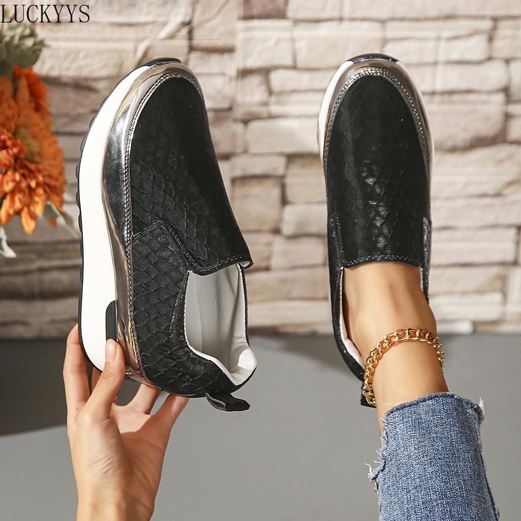 Fashion Hidden Heel Casual Platform Shoes Woman Sneakers Suede Slip On Shoes Women Height Increasing Flock Leopard Print Wedges Shoes