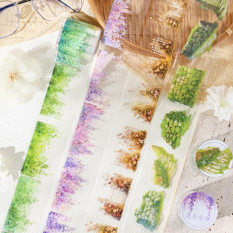 2m/Roll Greenfield Flower Wall PET Landscaping Tape DIY Handbook Decorative Scrapbooking Stickers Student Stationery Supplies