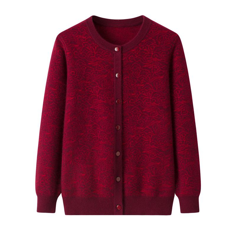Women's Thick Wool Sweater for Middle-Aged & Elderly - Half-Zip Autumn/Winter Cardigan