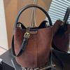 Frosted Bucket Bag Women's 2025 Autumn New Fashion Commuter Handbag Retro Suede Shoulder Messenger Bag