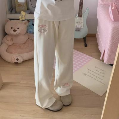 "Damen Herbst/Winter Cartoon Bestickte Schmetterling Weitbein Hose mit Dreidimensionalem Bund"