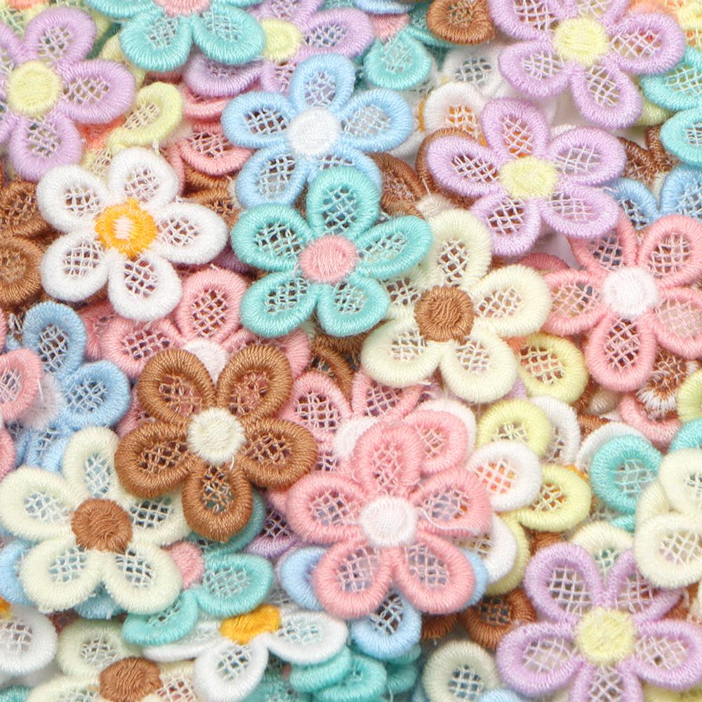 20pcs/lot Double Color Flower Mesh Embroidery Patches Applique For Girls Clothing Dress Headwear Hair Clips Decor Accessories