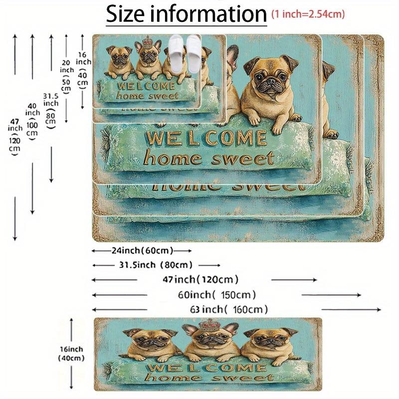1pc Farmhouse Style Doormat with Pug Dog Wearing Crown Pattern Print, 8mm Thick Polyester Mat, 122-930g Weight, Rectangular Non-