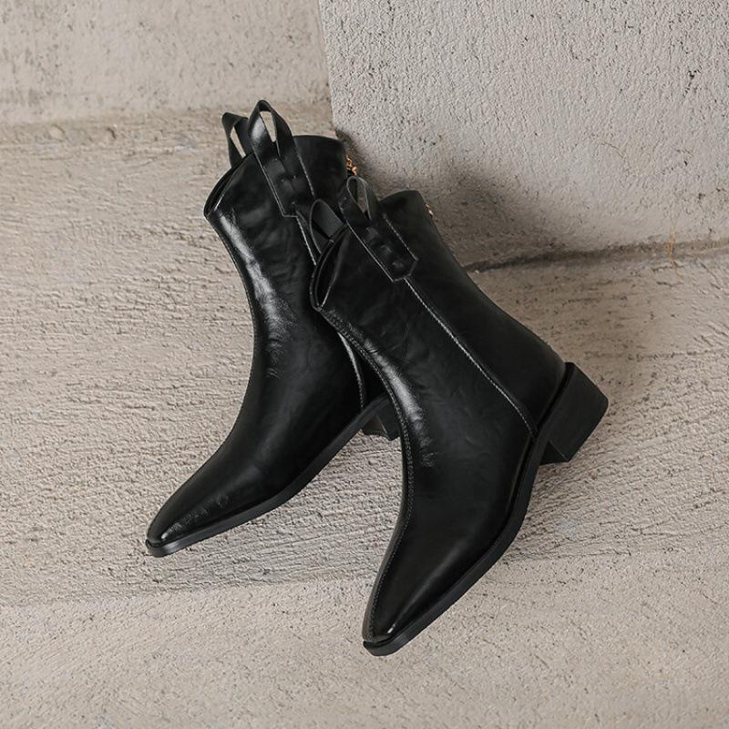 Korean Version of the New Low-heeled Martin Boots Women's Rubber Sole Large-size Women's Boots Autumn and Winter Square Heel Comfortable Rear Zippe