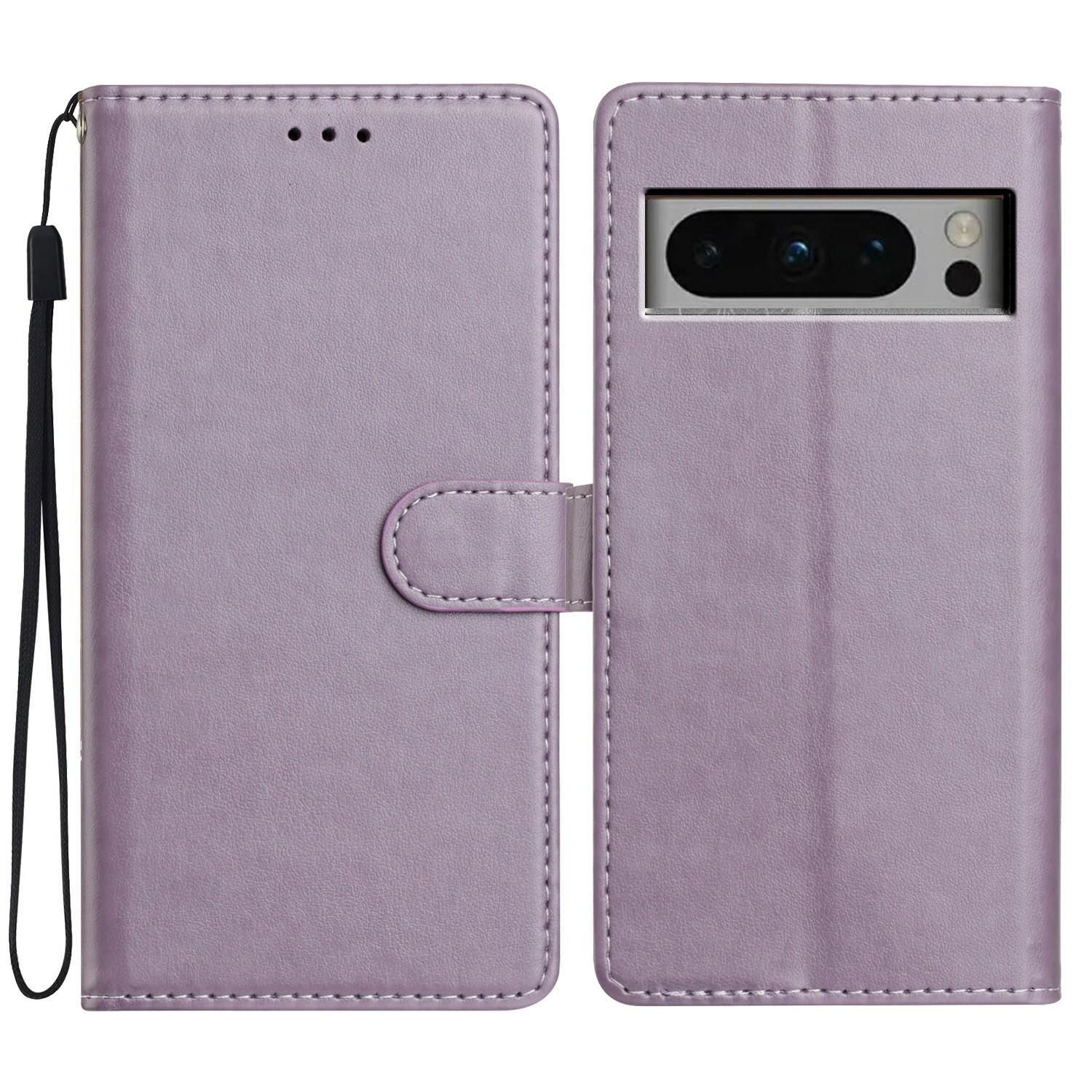 

For Google Pixel 8 Pro Leather Phone Case Wallet Stand Cover with Handy Strap Purple