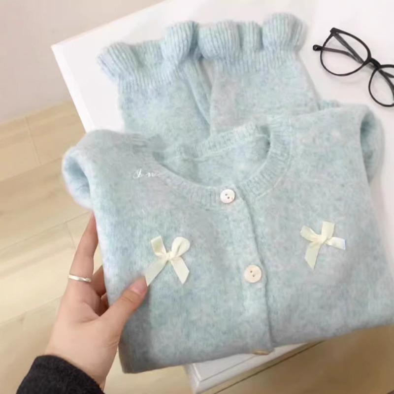 Short Milk Fufu Gentle Soft Waxy Blue Sweater Women's Autumn and Winter Small Knitted Cardigan Jacket