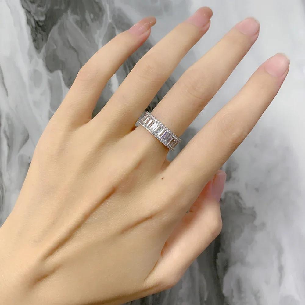 New Rectangular Mosaic Created Moissanite Diamond 925 Silver Engagement Rings for Women Wedding Fine Jewelry