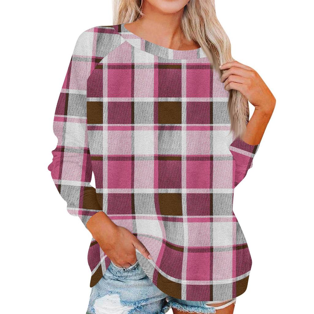 Damen Modisches Rundhals Schulter Langarm Bedrucktes Lässiges Pullover-Oberteil