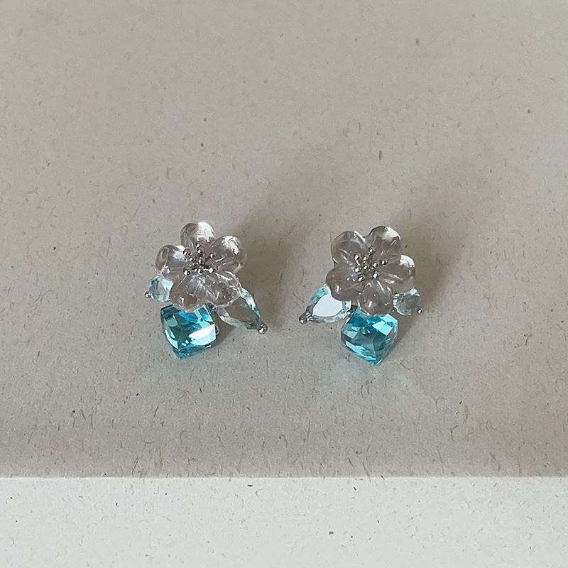 Colorful Transparent Crystal Flower Earrings Trendy Daily Jewelry