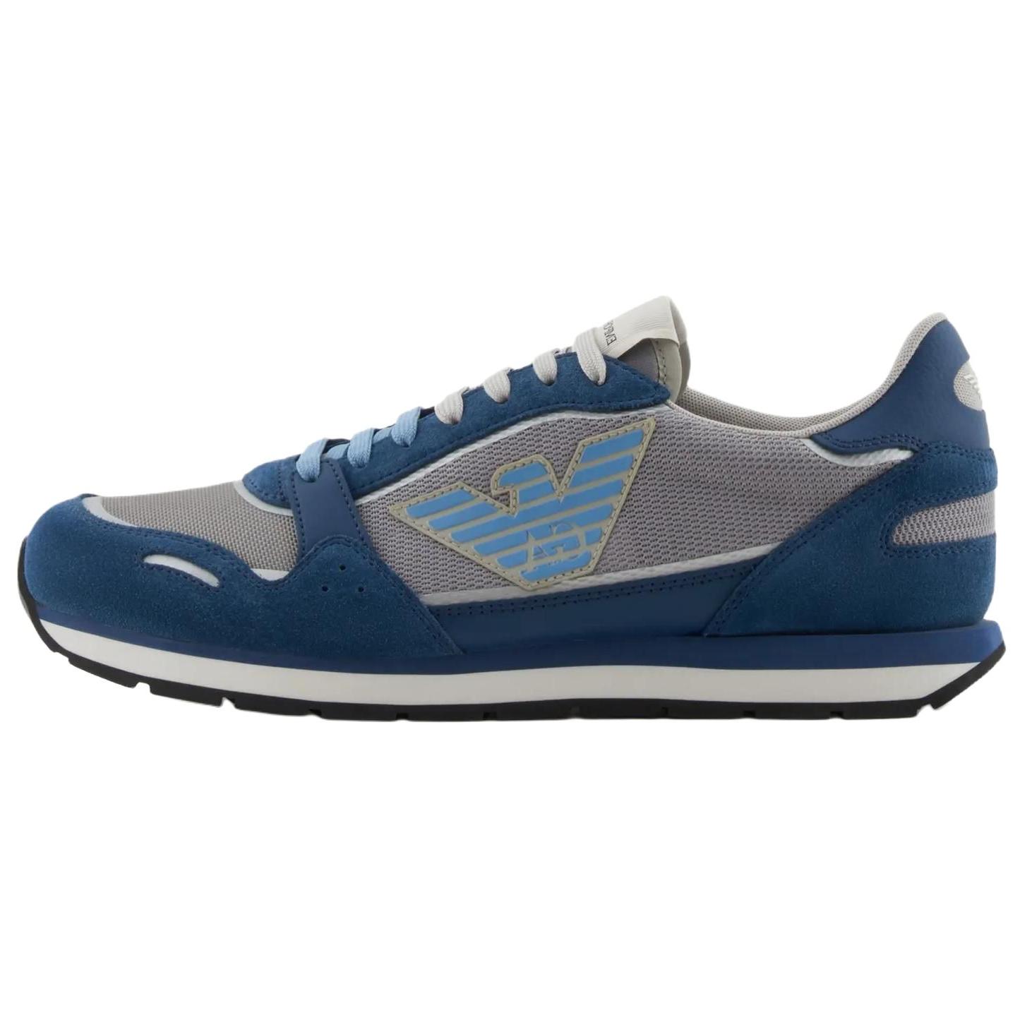 Emporio Armani Suede Round Toe Lace-Up Low-Top Casual Shoes Men sneakers Blue X4X537XN730U551 42.5