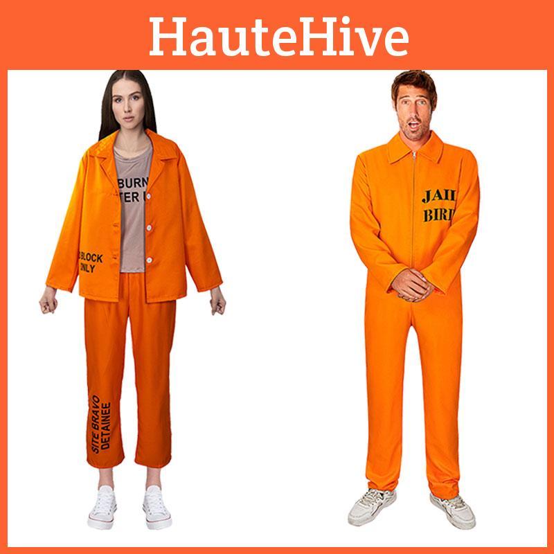 Trendy Halloween Couples Outfit Orange Prisoner Cosplay Costume Mantian Brand