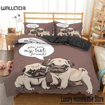 3d Cartoon Pug Dog Bedding Set Lovely Home Pet Puppy Pattern Duvet Cover King Queen Size Cute Animal Theme Soft Comforter Cover