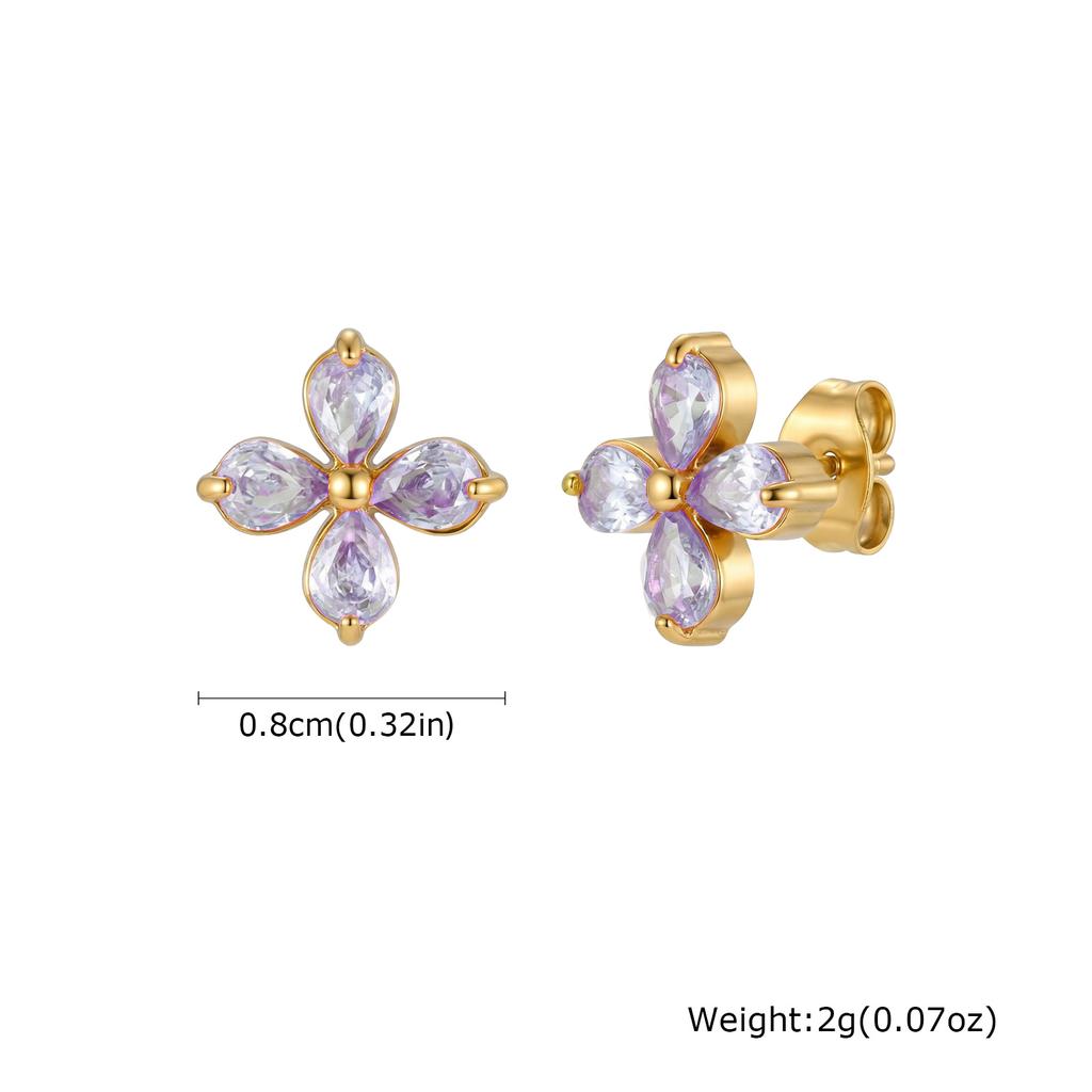 Stainless Steel CZ Stone Clover Flower Stud Earrings for Women Cartilage Ear Piercing Zircon Aros