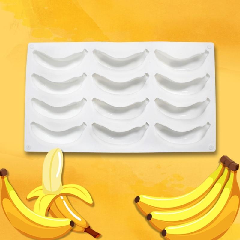 12 Hohlraum 3D Bananen Silikonform zum Backen Schokolade Mousse Kuchen Eis Dessert Gebäckform Dekorierwerkzeuge