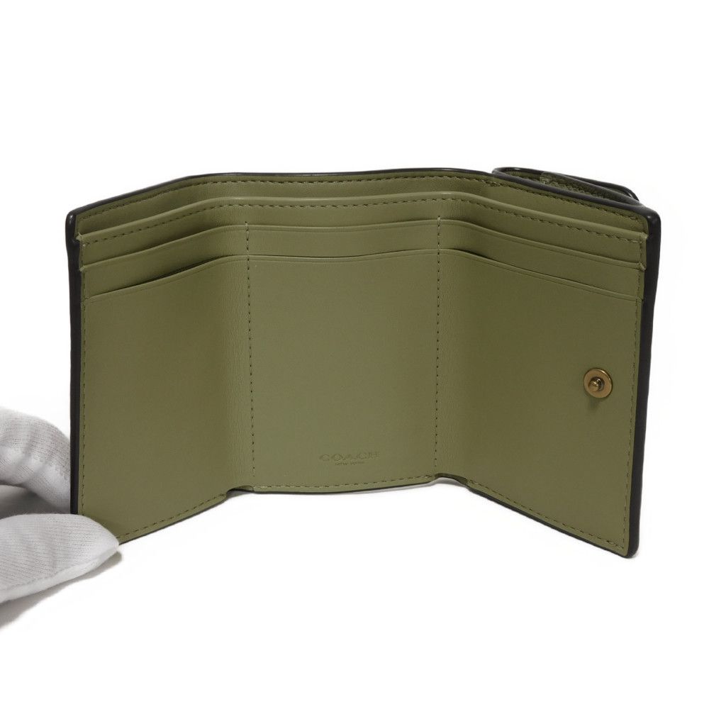 Used 9726 Mini Trifold Wallet CM437 7942 Current C Logo Khaki Green Polished Pebble Unused C Mark Moss Unisex from