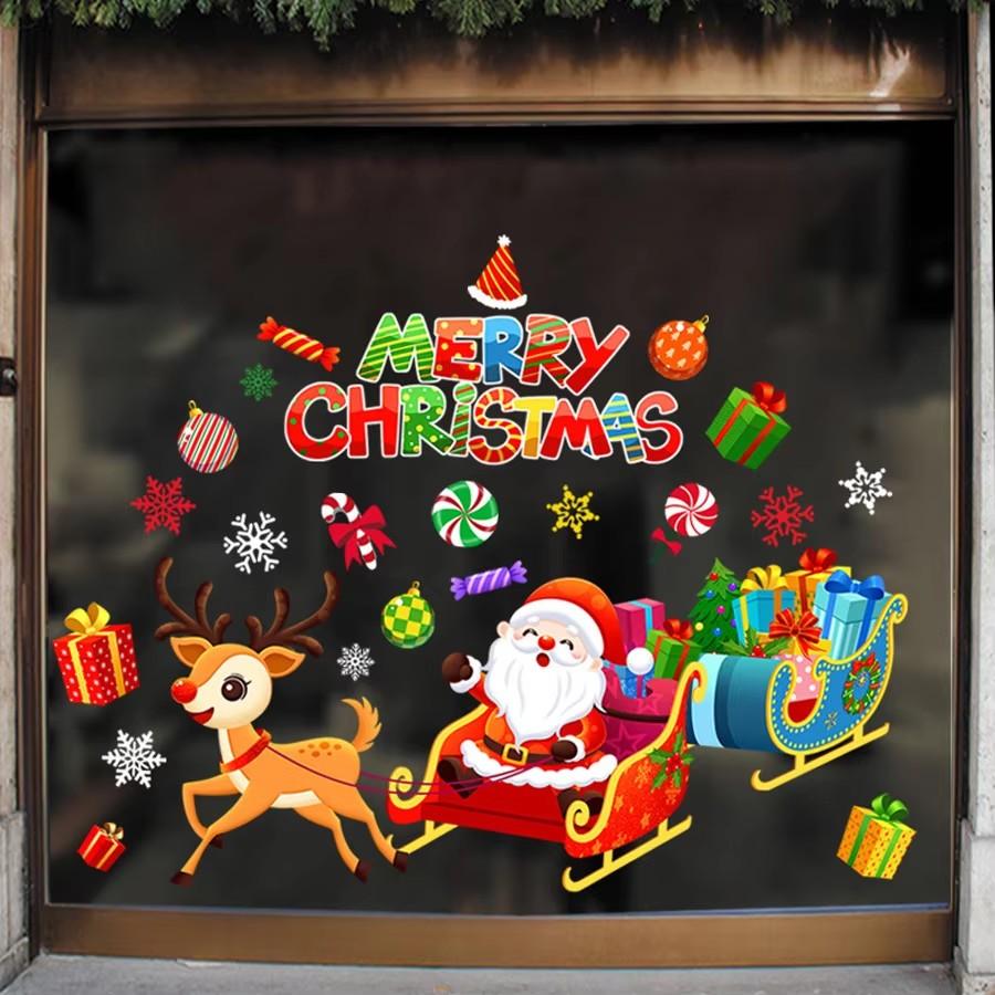 1 Set Santa Claus Elk Shop Hotel Christmas Window Double Sided Glass Sticker, Christmas, Halloween, Thanksgiving Day Gift Gift