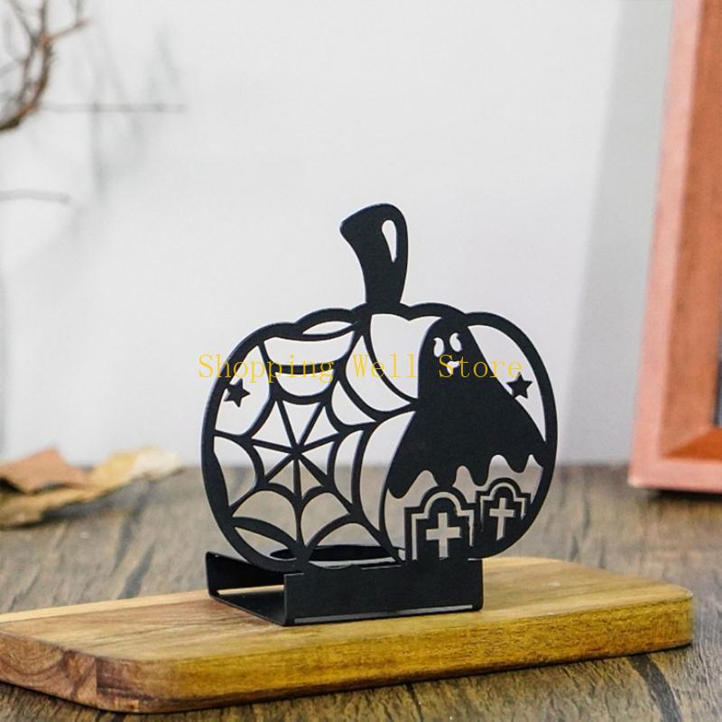 KX4B Halloween Holders Horror Ghostly Bat Spiderweb Black Candlestick Table Centerpieces Tealight Stand Decors