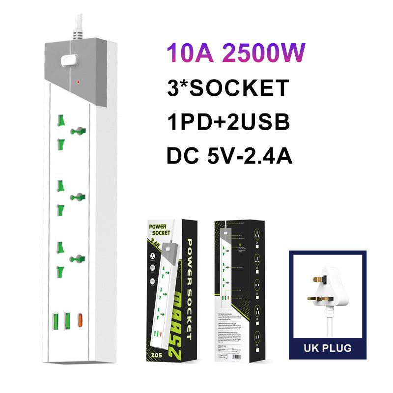 2500W/3000W 3/4/6 WAY UK Plug Fast Charging Power Board 2M Universal Extension Cord Socket Power Strip