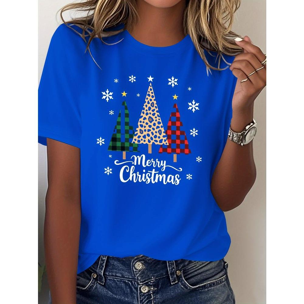 Ladies Christmas Tree Print T-Shirt - Perfect for Holiday Parties and Everyday Wear