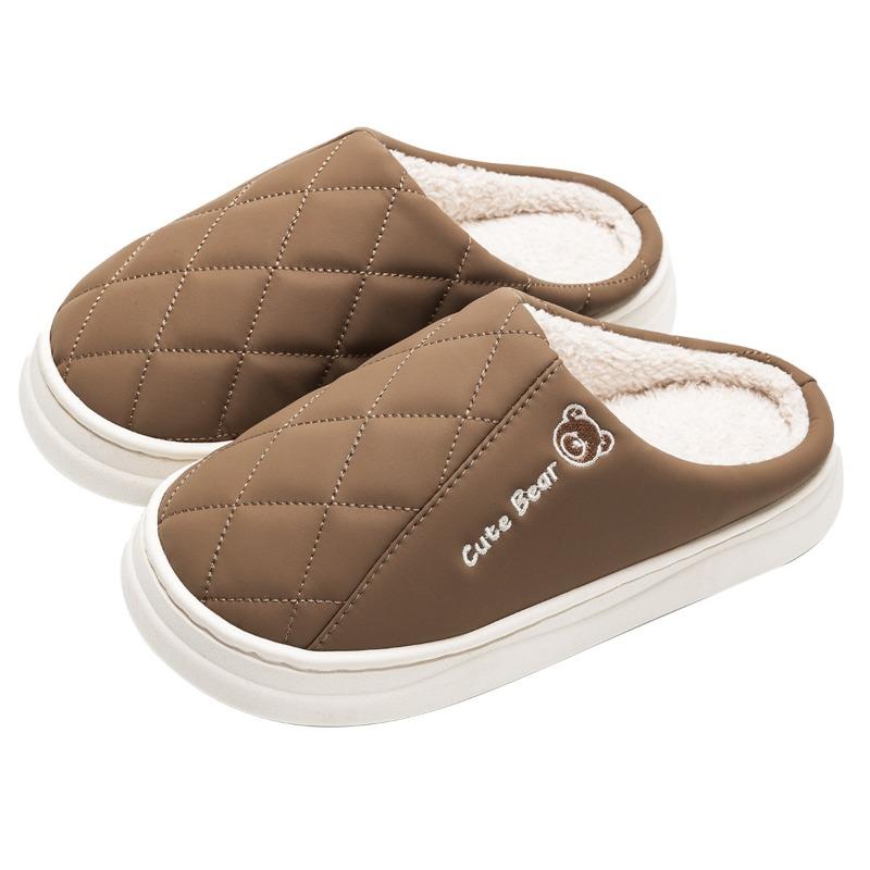 Waterproof cotton slippers women's autumn and winter new indoor home thick bottom non-slip pu cotton mop men's models