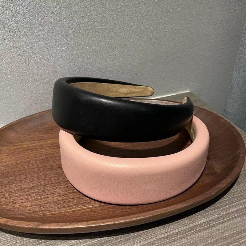 New PU Leather Thickened Sponge Wide Hairband for Women Girls Wide Wash Headband Retro Simple Hair Accessories