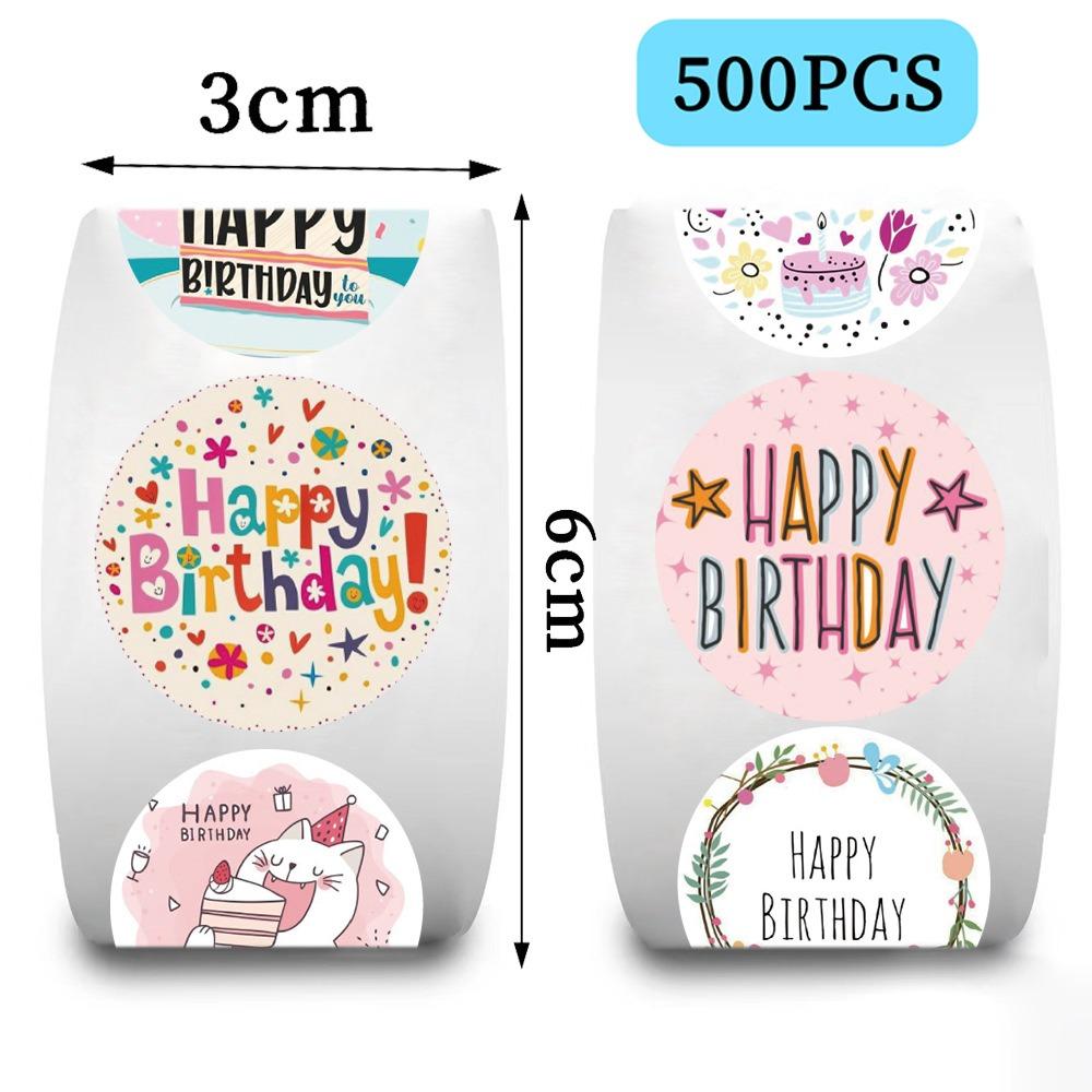 500Pcs/Roll Happy Birthday Series 01 Rolling Rewards Stickers - DIY Scrapbooks Album Decor Sealing Label Decals