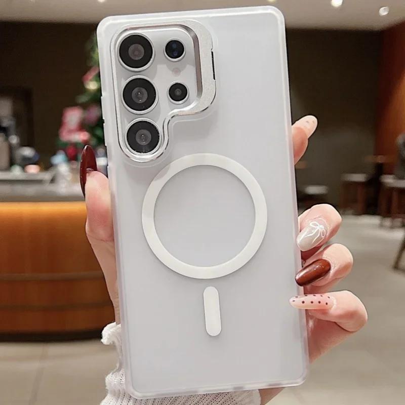 

Magnetic Matte Translunt Metal Lens Stand for Magsafe Case Samsung Galaxy S25 S24 FE S23 Plus Ultra Shockproof Hard PC Cover Samsung 25&Case & Holder