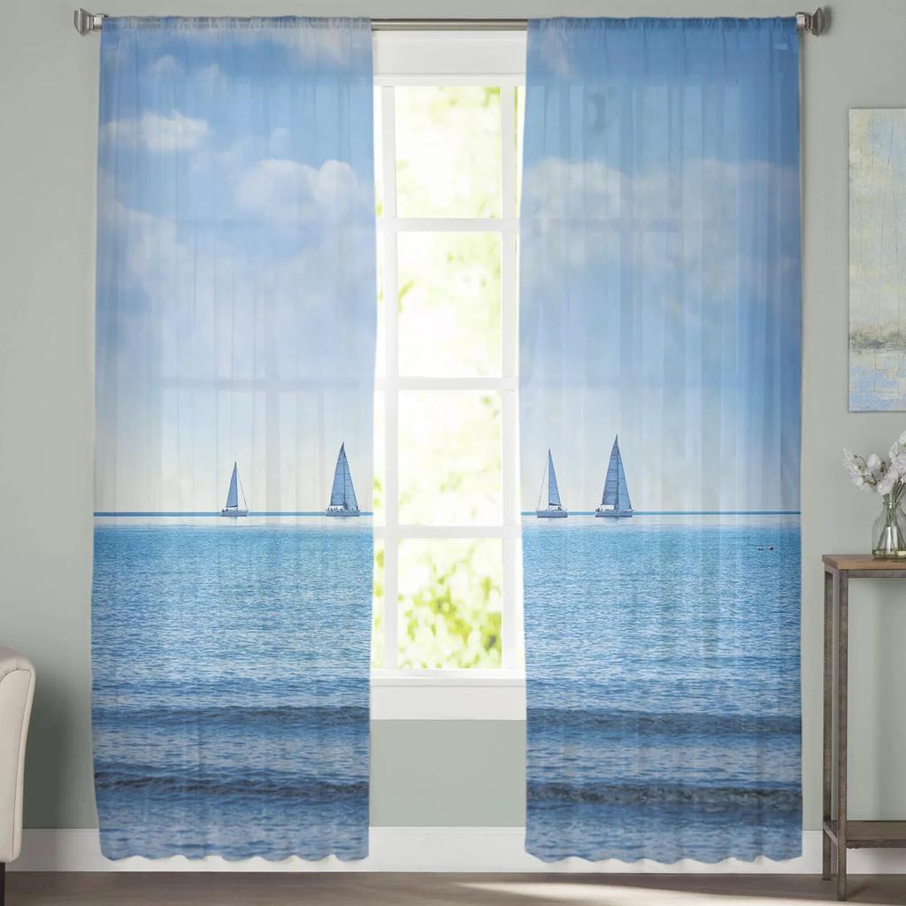 Θαλασσινό Ιστιοφόρο Ουρανός Τούλινη Κουρτίνα για Υπνοδωμάτιο Διάδρομο Σαλόνι Διακόσμηση Ζιφόν Κουρτίνα για Μπαλκόνι Κουζίνα Κουρτίνες Σπιτιού