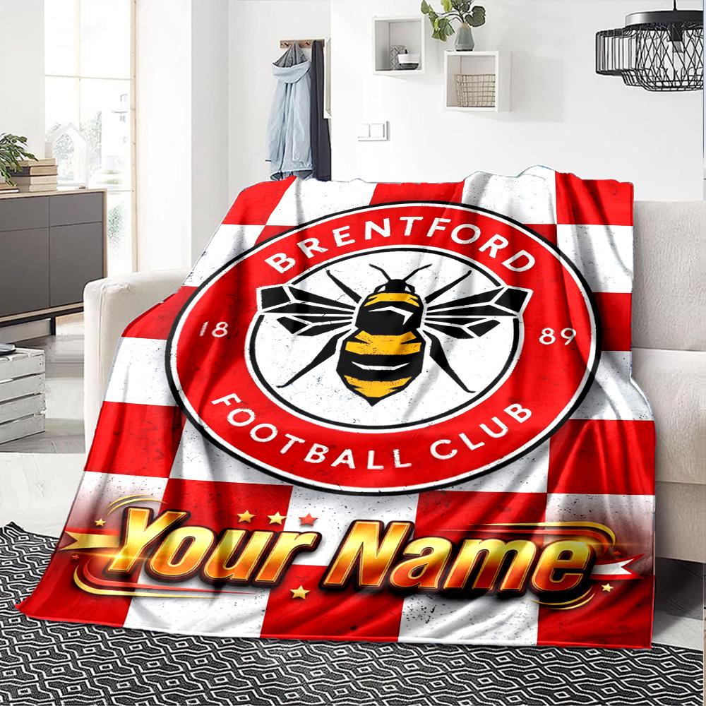 1pc Brentford F.C Blanket with Custom Name, Gift, for Men and Women, Soft Blanket, Good for Sofa Bed Couch Travel, Lightweight Flannel Blanket