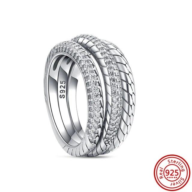 925 Sterling Silver Rings Feather Heart Pavé Sparkling CZ Round Lucky Rings for Women Charms Jewelry