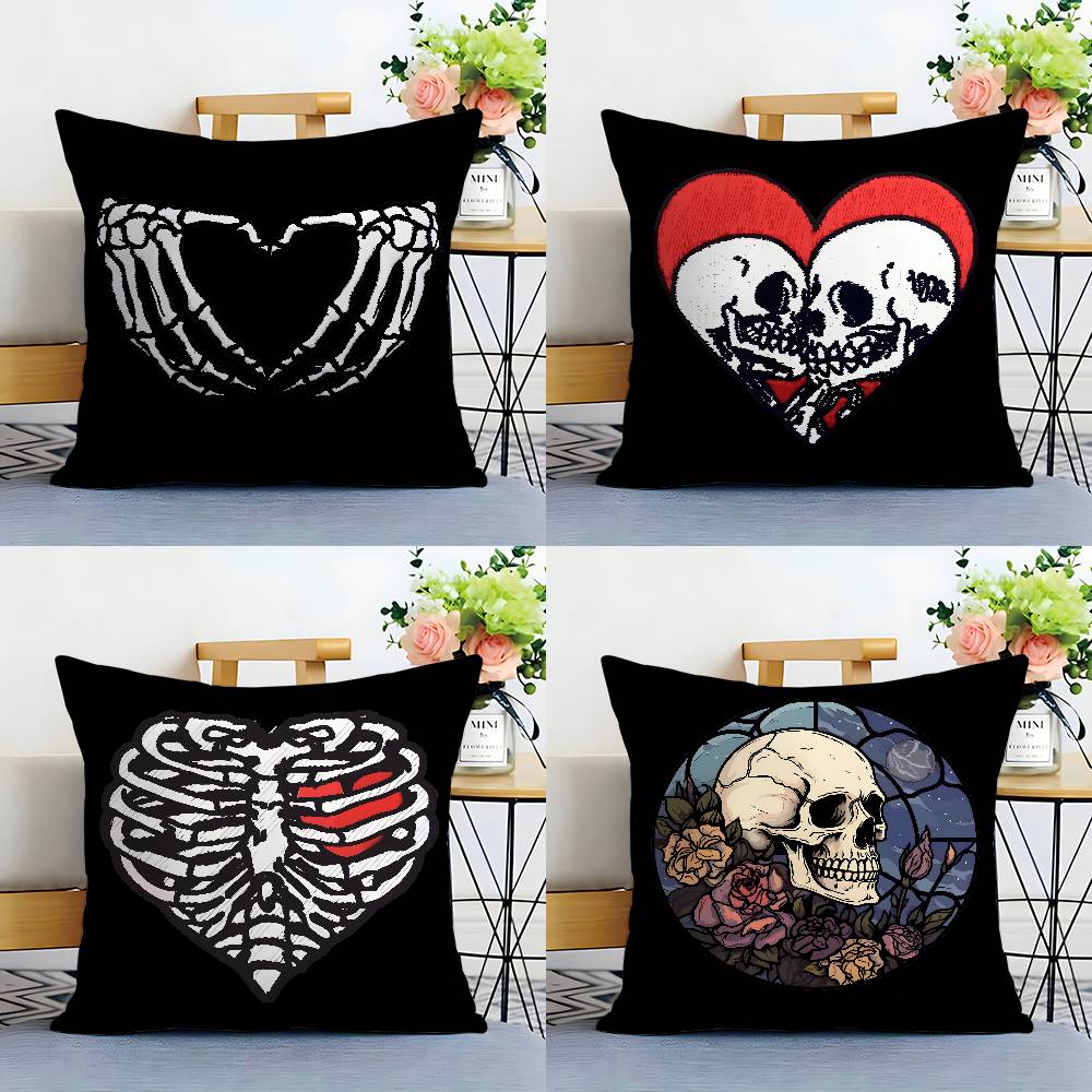 Cool Skull Heart Pillow Case Plush Fabric Soft Double Sided Print Sofa Cushion Cover Throw Pillow Covers