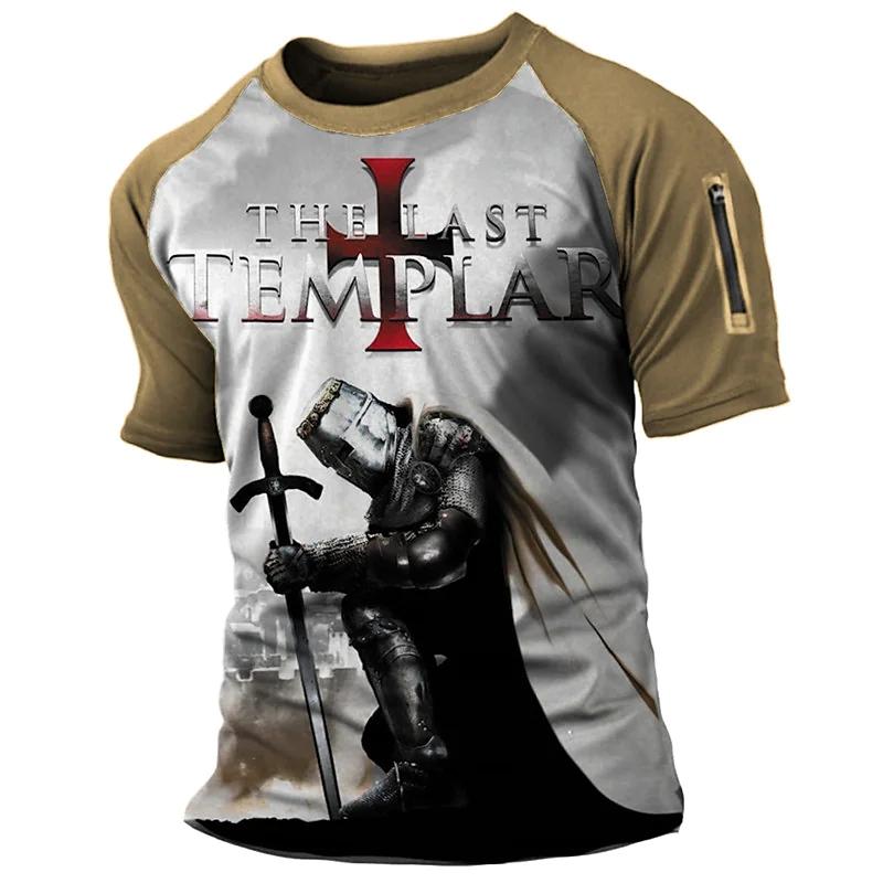 

Retro Templar Pattern 3D Printed T-shirt for Summer Men s Round Neck Casual Clothing, Fashionable, Personalized, Comfortable Short Sleeved Tops M