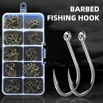 100pcs ISENI Tube Fishing Hooks Set Barbed Saltwater Hooks with Eyelet Boxed Professional Tackle