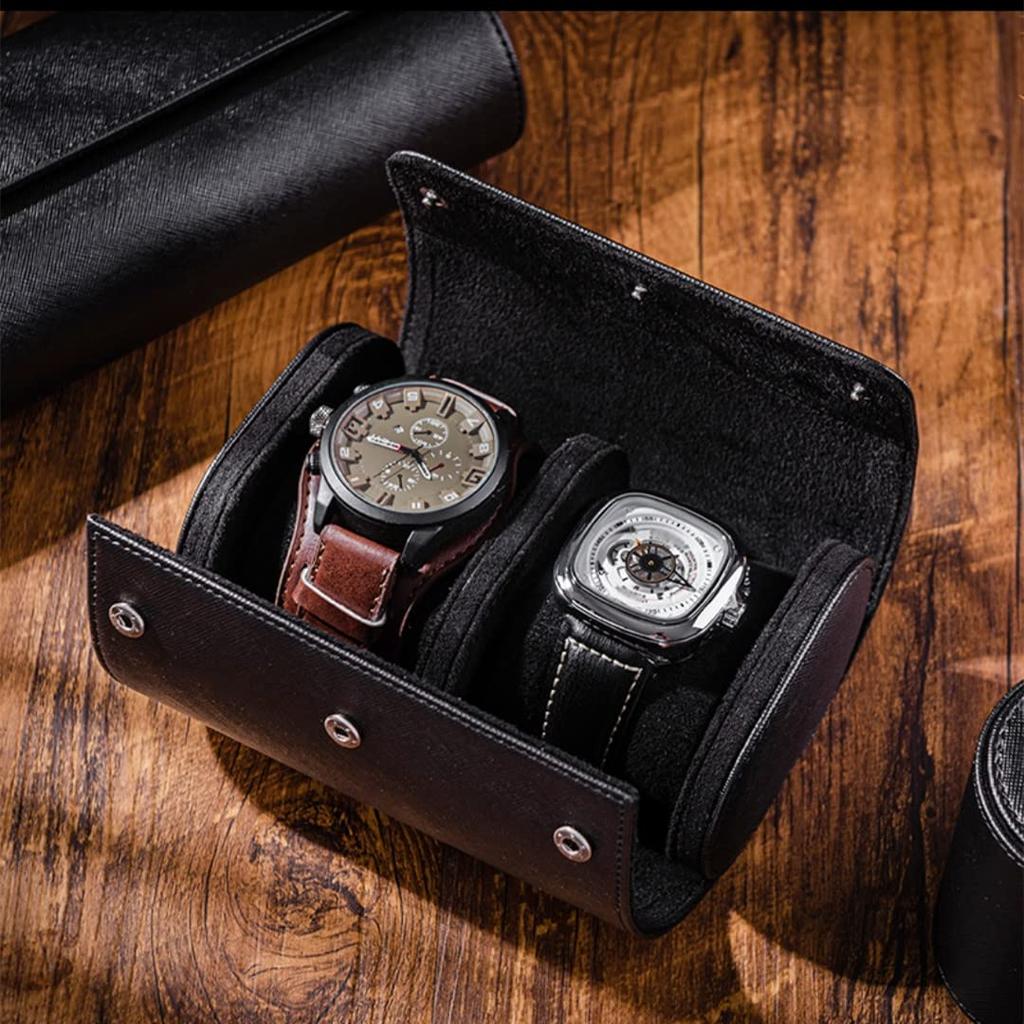 XIHAMA Watch Case, Leather Watch Storage Box, 123 Watch Capacity, Shockproof, for Business Trips, Travel, Portable Watch Box, Compact Case, Watch