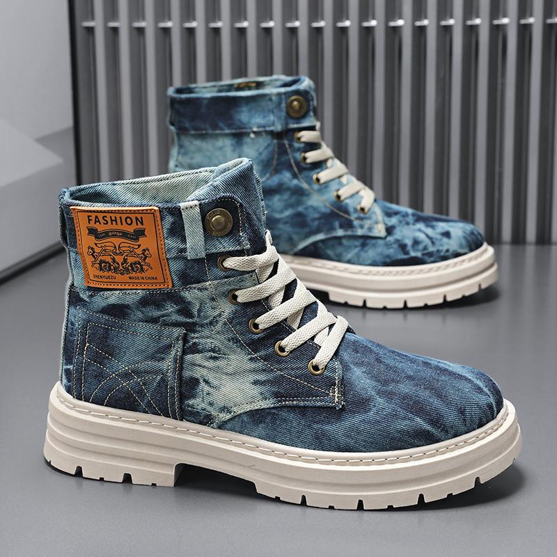 Men's Retro Denim Patchwork Comfortable and Versatile Outdoor Casual Sneakers