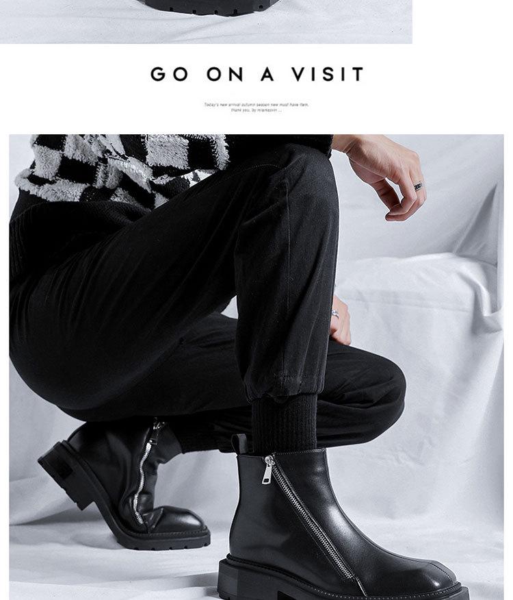 2025 Autumn Men's Mid-Heel Square Toe Martin Boots with Side Zipper
