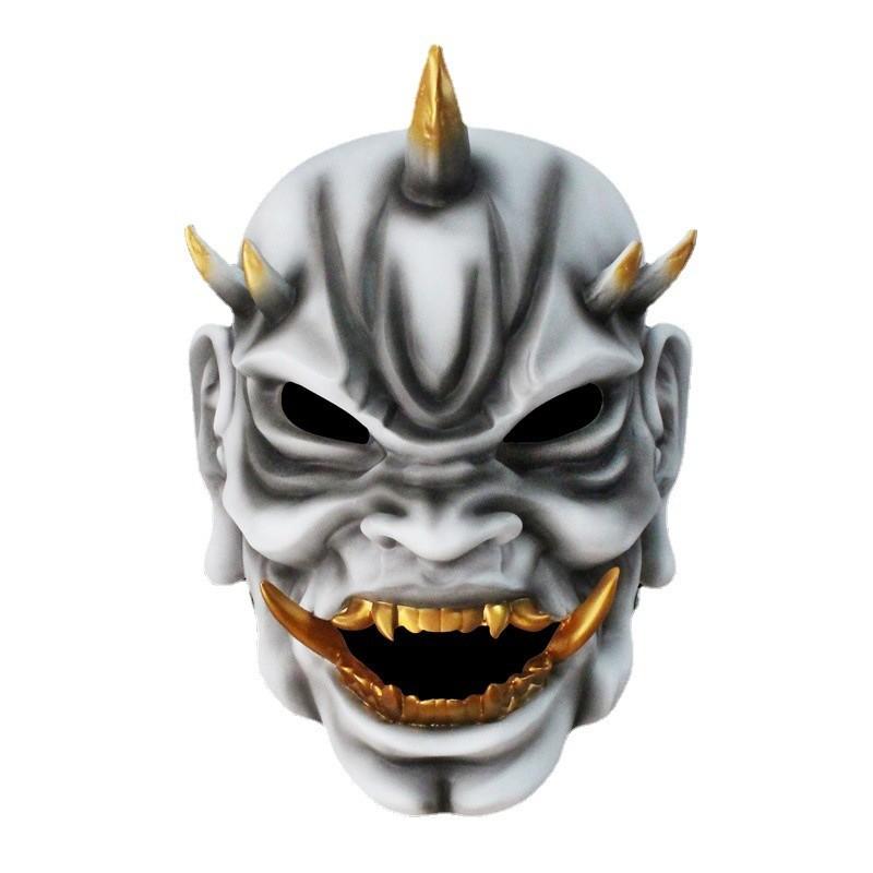 Playful And Red White Resin Mask Of The Japanese Demon King Great For Halloween Festivals And