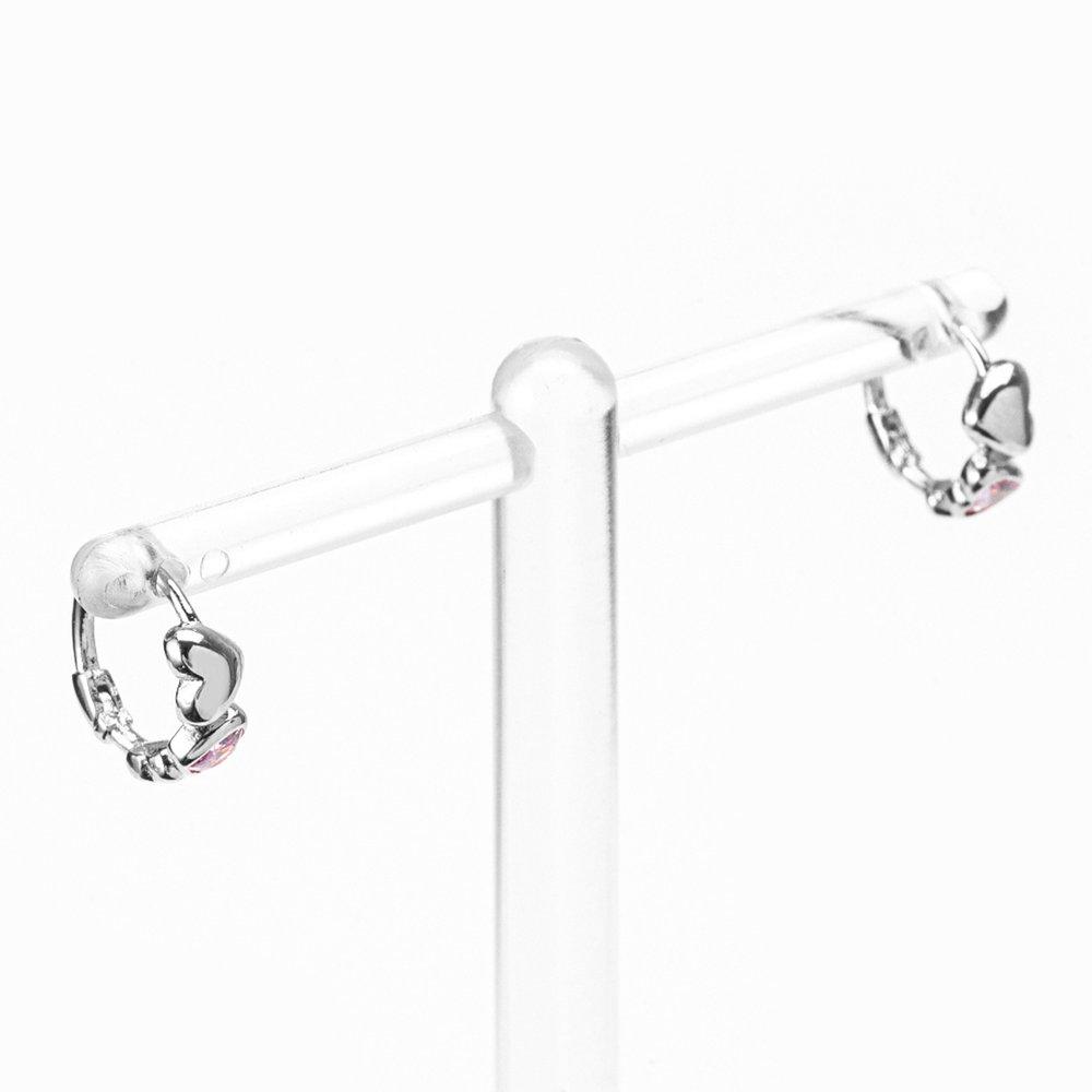 Pink Q Heart One-Touch Silver Earrings