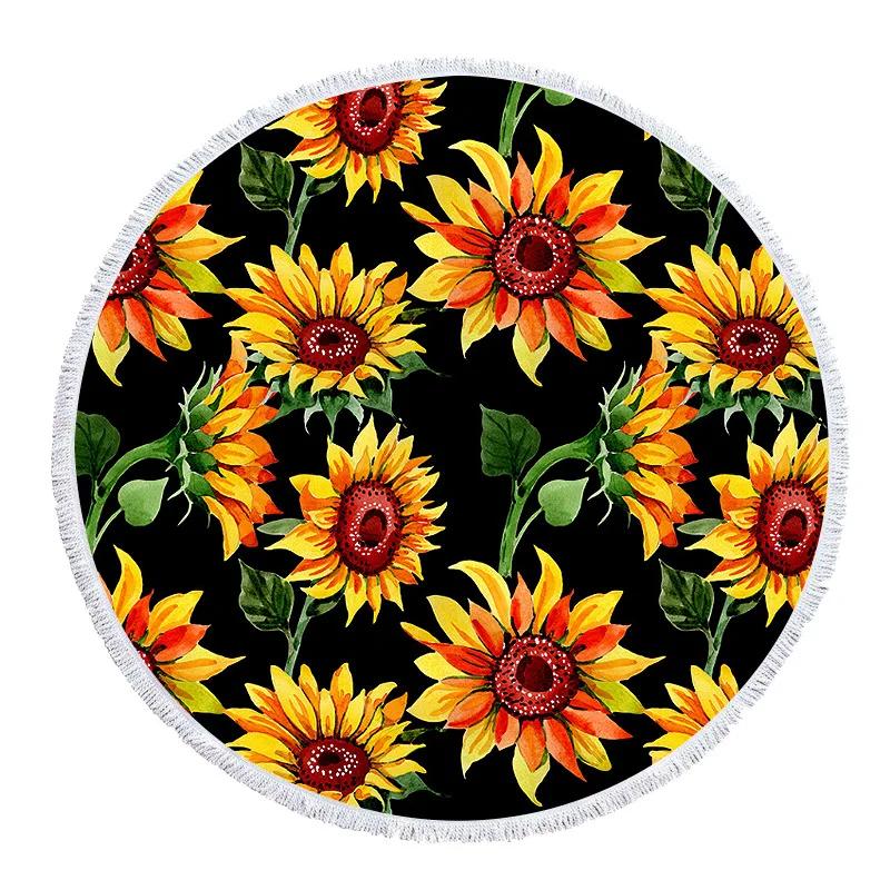 Sunflower Printed Round Beach Towel Home Decorations Furnishing Bedroom Microfiber Travel Camping Yoga Shawl Mat Bath Towel
