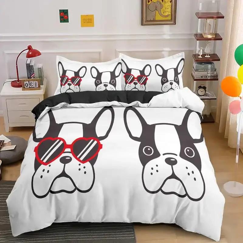 Bulldog Bedding Set Pet Animal Dog Duvet Cover for Boys Adult Bedclothes Covers Comforter Sets Cute Bed Sheets